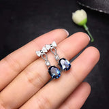 925 Silver Needle Bow Earrings Water Drop Sapphire Brincos