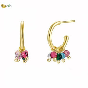 925 Silver Needle C-Shaped Stud Earrings Crystal Cross Piercing Jewelry