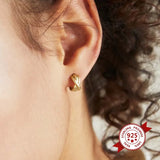 925 Silver Needle C-Shaped Stud Earrings Crystal Cross Earrings