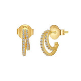 925 Silver Needle C-Shaped Stud Earrings Crystal Cross Earrings