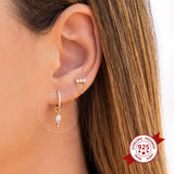 925 Silver Needle C-Shaped Stud Earrings Crystal Cross Piercing Jewelry