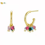 925 Silver Needle C-Shaped Stud Earrings Crystal Cross Piercing Jewelry