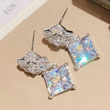 925 Silver Needle Camellia Flower Earring with CZ Ladies Dangler Jewelry