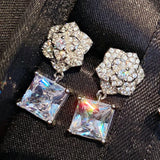 925 Silver Needle Camellia Flower Earring with CZ Ladies Dangler Jewelry