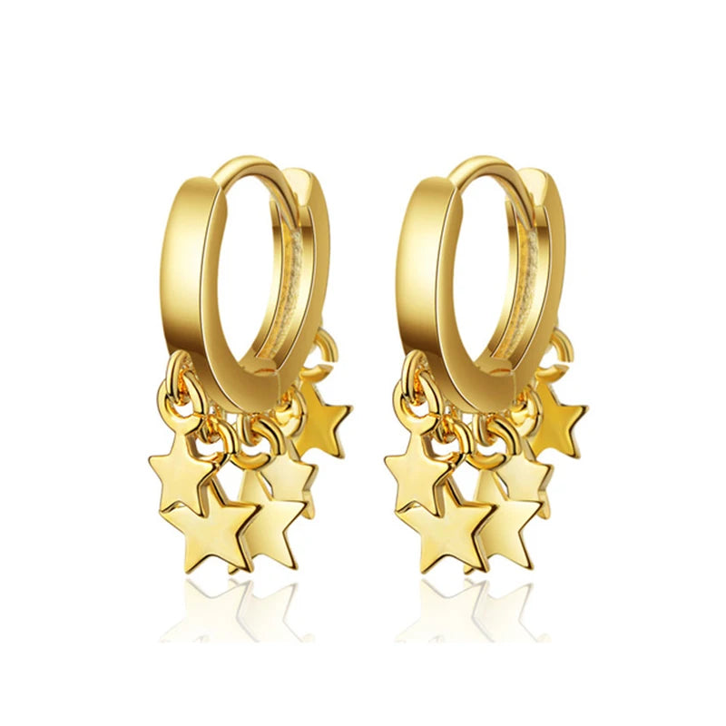 925 Silver Needle Crystal Hoop Earrings Star Moon Cross Heart Pendant