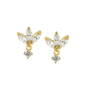 925 Silver Needle Crown Earrings Zirconia Crystal Flower Stud Earrings