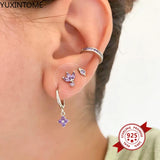 925 Silver Needle Crown Earrings Zirconia Crystal Flower Stud Earrings