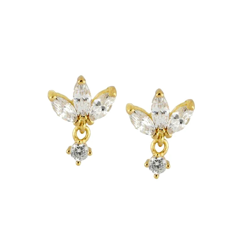 925 Silver Needle Crown Earrings Zirconia Crystal Flower Stud Earrings