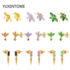 925 Silver Needle Crown Earrings Zirconia Crystal Flower Stud Earrings