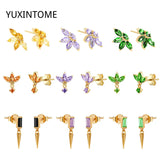 925 Silver Needle Crown Earrings Zirconia Crystal Flower Stud Earrings