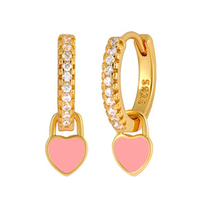 925 Silver Needle Candy Neon Heart Drop Hoop Earring