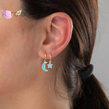 925 Silver Needle Candy Neon Heart Drop Hoop Earring
