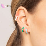 925 Silver Needle Candy Neon Heart Drop Hoop Earring
