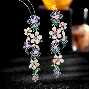 925 Silver Needle Earrings Exaggerated Flower Long Drop Earring