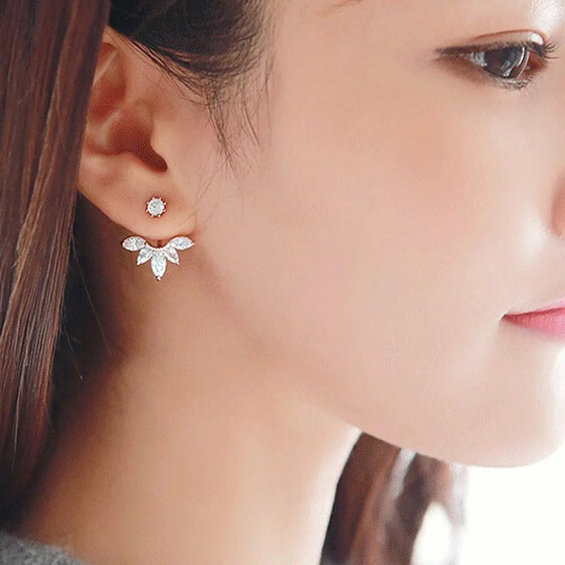 925 Silver Needle Sweet Flower CZ Zircon Stud Earrings