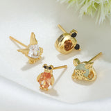 925 Silver Needle Animal Stud Earring Colorful Zircon Ear Stud Party Gift
