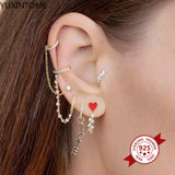 925 Silver Needle Heart Earrings Colorful Crystal Stud Earrings
