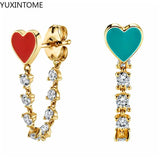 925 Silver Needle Heart Earrings Colorful Crystal Stud Earrings