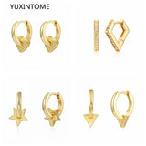 925 Silver Needle Hoop Earrings Crystal Huggie Earrings for Women