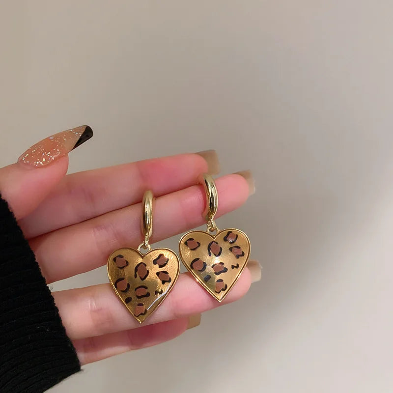 925 Silver Leopard Print Love Earrings Retro Personality
