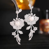 925 Silver Micro-Set Zircon Flower Freshwater Pearls Earrings