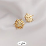 925 Silver Needle Zircon Snowflake Earrings DIY Pearl Holder