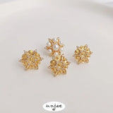 925 Silver Needle Zircon Snowflake Earrings DIY Pearl Holder