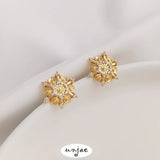 925 Silver Needle Zircon Snowflake Earrings DIY Pearl Holder