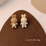 925 Silver Needle Milk Coffee Bear and Rabbit Earrings