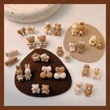 925 Silver Needle Milk Coffee Bear and Rabbit Earrings