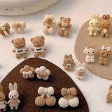 925 Silver Needle Milk Coffee Bear and Rabbit Earrings