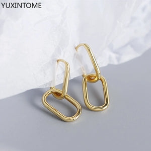 925 Silver Needle Circle Hoop Earrings Geometric Pendant Females Party Jewelry