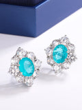 925 Silver Paraiba Tourmaline Oval Stud Earrings for Women