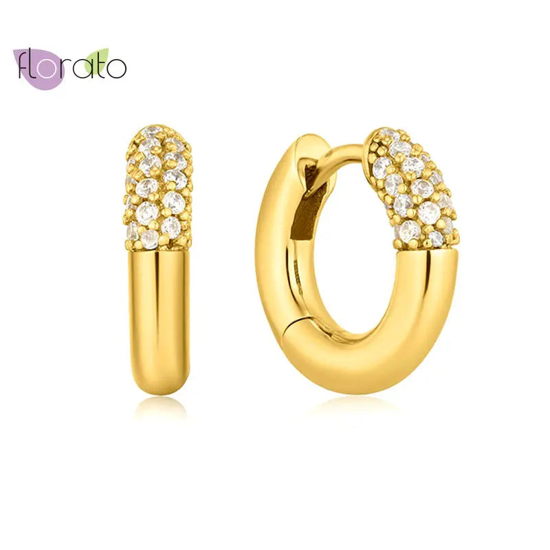 925 Silver Needle Pave Clear Crystal Hoop Earrings for Women
