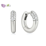 925 Silver Needle Pave Clear Crystal Hoop Earrings for Women