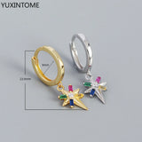925 Silver Needle Punk Hoop Earrings Hip Hop Rivet Drop Earrings For Women