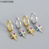 925 Silver Needle Punk Hoop Earrings Hip Hop Rivet Drop Earrings For Women