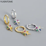 925 Silver Needle Punk Hoop Earrings Hip Hop Rivet Drop Earrings For Women