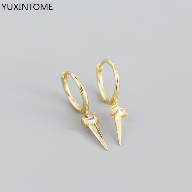 925 Silver Needle Punk Hoop Earrings Hip Hop Rivet Drop Earrings For Women