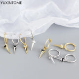 925 Silver Needle Punk Hoop Earrings Hip Hop Rivet Drop Earrings For Women