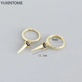 925 Silver Needle Punk Hoop Earrings Hip Hop Rivet Drop Earrings For Women