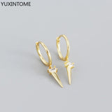 925 Silver Needle Punk Hoop Earrings Hip Hop Rivet Drop Earrings For Women