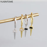 925 Silver Needle Punk Hoop Earrings Hip Hop Rivet Drop Earrings For Women