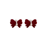 925 Silver Needle Red Flocking Bow Pearl Earrings Sale