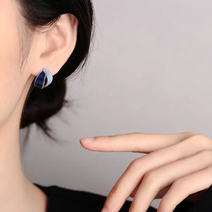 925 Silver Needle Enamel Geometric Stud Earrings Dark Drip Earings