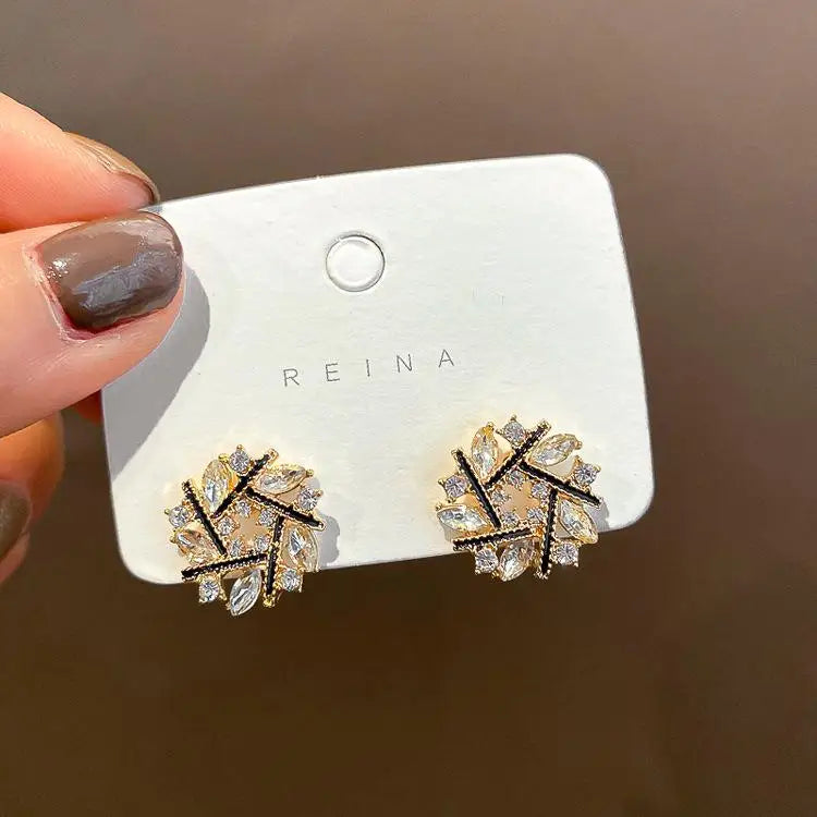 925 Silver Needle Diamond Flower Earrings Dongdaemun Small Personality Earring