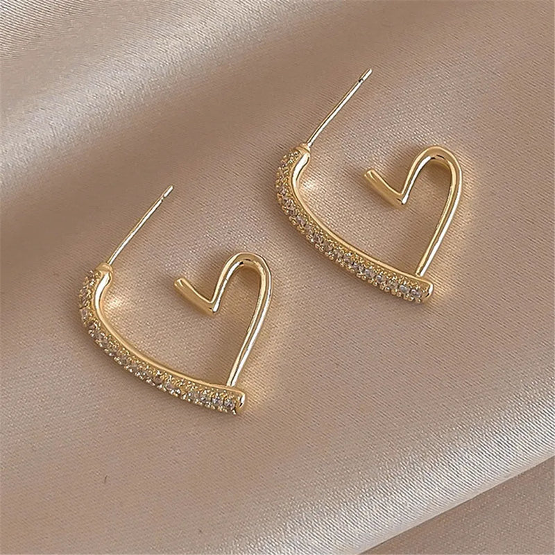 925 Silver Needle Zircon Love Earrings Real Plating
