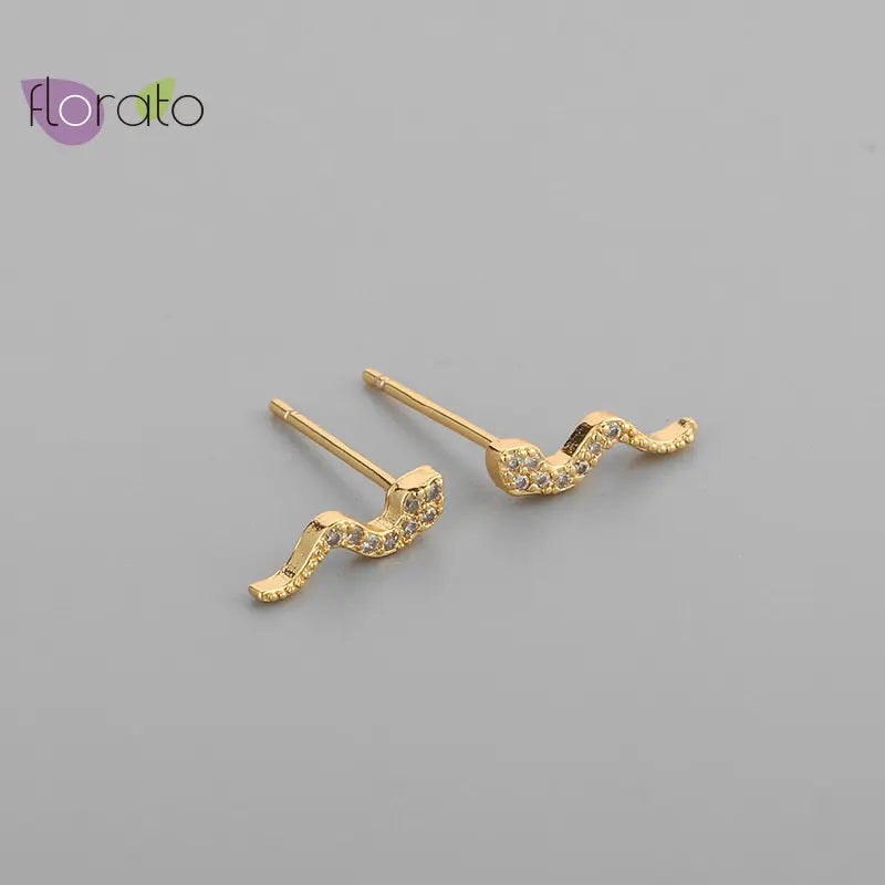 Snake Stud Earrings Pave Crystal 925 Silver Needle Small Animal Jewelry