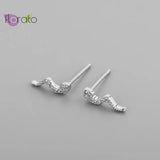 Snake Stud Earrings Pave Crystal 925 Silver Needle Small Animal Jewelry