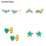 925 Silver Star Heart Earrings Mini Flowers Turquoise Stud Jewelry Gift
